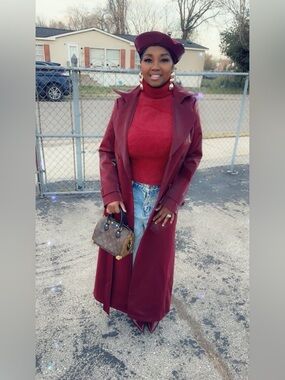 AKIRA Burgundy Long Trench Coat with Matching Turtleneck